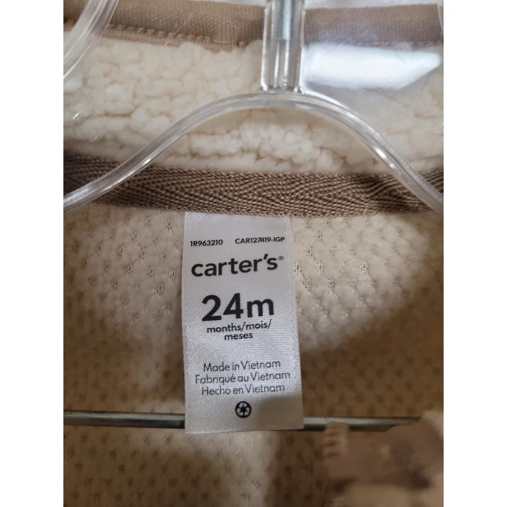 Carters Adventure Seeker Sherpa Fleece Jumpsuit Cream Tan Size 24M